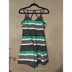 J.O.A.  Studio Preppy Studious Green Navy Blue White  Stripes Surplice  Romper